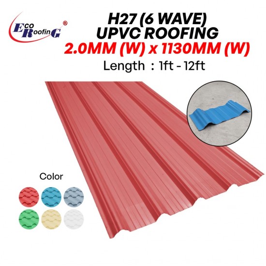 Eco Roofing System UPVC Multilayer Sheets H27 (6 Wave Step) 2.0MM (T) x 1130MM (W) x 1FT - 12FT (L)