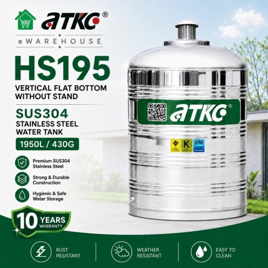 ATKC HS195 Vertical Flat Bottom Without Stand SUS304 Stainless Steel Water Tank 1950L/430G ATKC HS195 Vertical Flat Bottom Without Stand SUS304 Stainless Steel Water Tank 1950L/430G