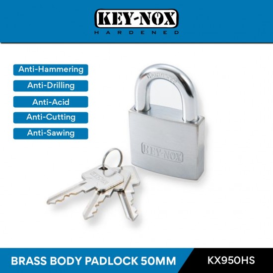 Keynox 950 Series Brass Body Padlock Hardened Steel Shackle 50MM Keynox 950 Series Brass Body Padlock Hardened Steel Shackle 50MM