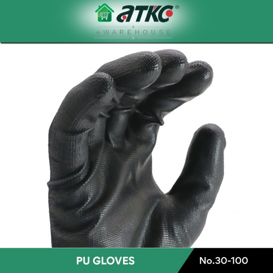 ATKC® MaxGlove 30-100 Black PU Palm Coated Hand Gloves - M / L / XL ATKC® MaxGlove 30-100 Black PU Palm Coated Hand Gloves - M / L / XL