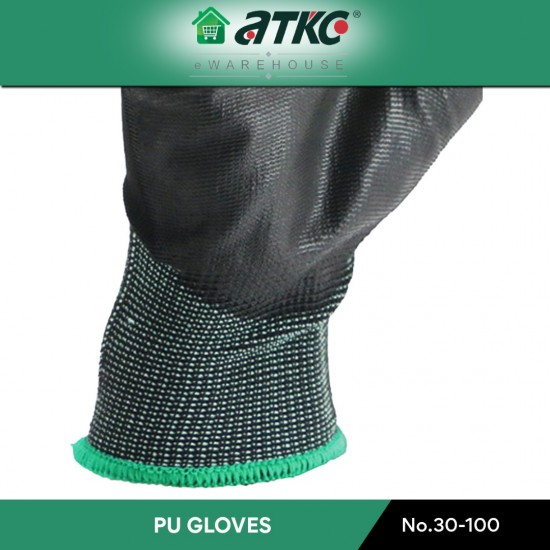 ATKC® MaxGlove 30-100 Black PU Palm Coated Hand Gloves - M / L / XL ATKC® MaxGlove 30-100 Black PU Palm Coated Hand Gloves - M / L / XL