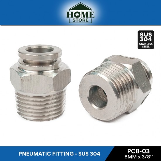Home Store PC8-03 Pneumatic Male Threaded Fitting 8.0MM x 3/8'' (SUS304 Stainless Steel) Home Store PC8-03 Pneumatic Male Threaded Fitting 8.0MM x 3/8'' (SUS304 Stainless Steel)