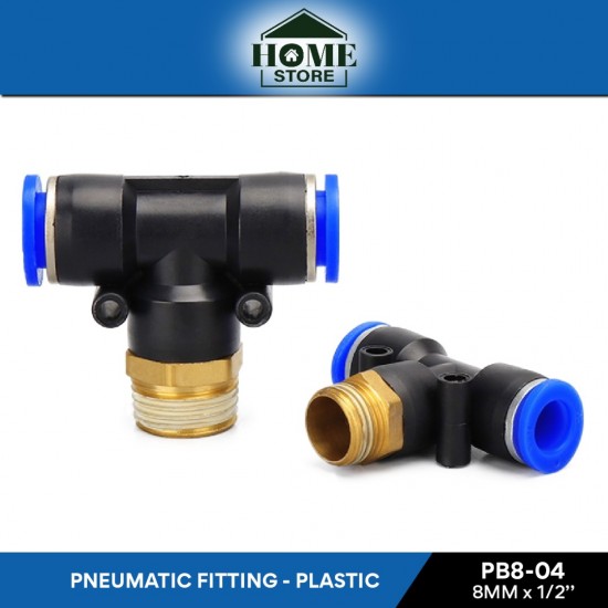 Home Store PB8-04 Pneumatic Tee Male Threaded Fitting 8.0MM x 1/2'' (Plastic)