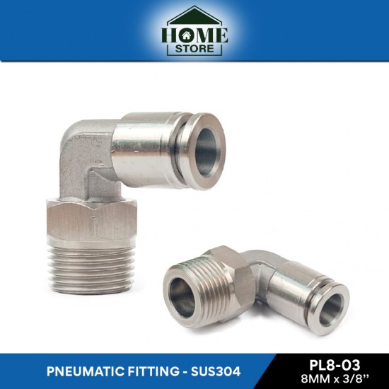 Home Store PL8-03 Pneumatic Elbow Male Threaded Fitting 8.0MM x 3/8'' (SUS304 Stainless Steel)