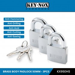Keynox 950 Series Brass Body Padlock Hardened Steel Shackle 50MM (3PCS)