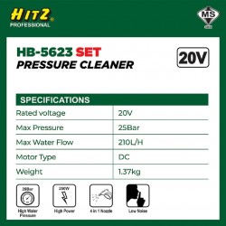 HITZ Professional HB-5623 Cordless Pressure Cleaner 25 Bar (SOLO) HITZ Professional HB-5623 Cordless Pressure Cleaner 25 Bar (SOLO)