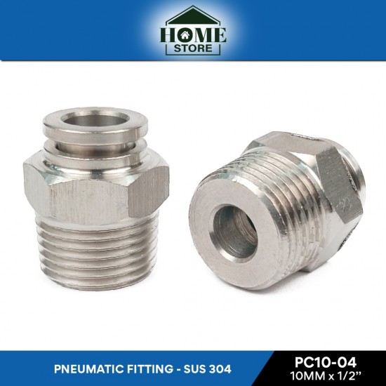 Home Store PC10-04 Pneumatic Male Threaded Fitting 10.0MM x 1/2'' (SUS304 Stainless Steel)