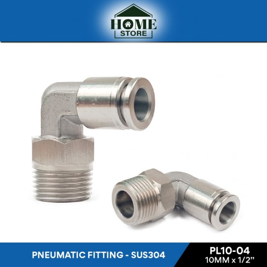 Home Store PL10-04 Pneumatic Elbow Male Threaded Fitting 10.0MM x 1/2'' (SUS304 Stainless Steel)