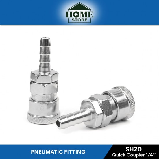Home Store SH20 Pneumatic Female Coupler + Single Barb Tail Connector Fitting 1/4'' Home Store SH20 Pneumatic Female Coupler + Single Barb Tail Connector Fitting 1/4''