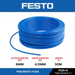 Festo PUN-H Series PU Pneumatic Air Tube Hose Air Compressor Tube 6MM (OD) x 4.0MM (ID) x 1MM (T) x 50M (L) - Blue Festo PUN-H Series PU Pneumatic Air Tube Hose Air Compressor Tube 6MM (OD) x 4.0MM (ID) x 1MM (T) x 50M (L) - Blue