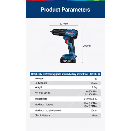 Bosch GSB 185-LI Cordless Brushless Impact Drill 18V 2.0Ah (06019K31L2)