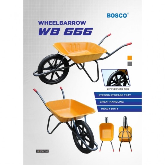 Bosco WB2808 Heavy Duty Wheelbarrow With 20'' Pneumatic Tyre