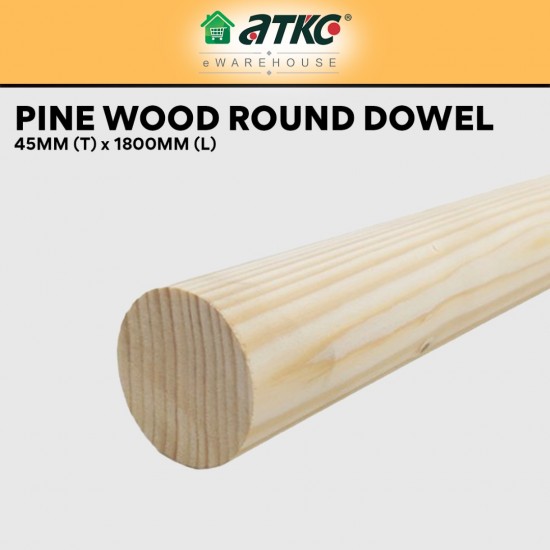 Home Store Pine Wood Timber Smooth Planed Round Dowel 45MM (D) x 1800MM (L) 
