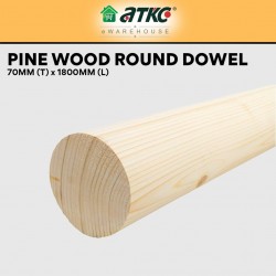 Home Store Pine Wood Timber Smooth Planed Round Dowel 70MM (D) x 1800MM (L) 
