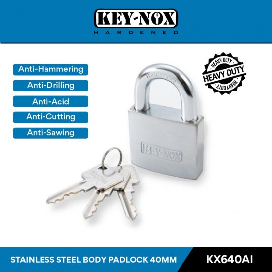 Keynox 640 Series Heavy Duty Stainless Steel Body Padlock Stainless Steel Shackle 40MM Keynox 640 Series Heavy Duty Stainless Steel Body Padlock Stainless Steel Shackle 40MM