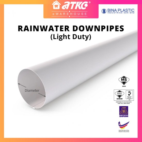 [SIRIM] Bina Plastic UPVC Rainwater Downpipe Light Duty 82MM/ 110MM/ 160MM (D) x 5.8M (L)