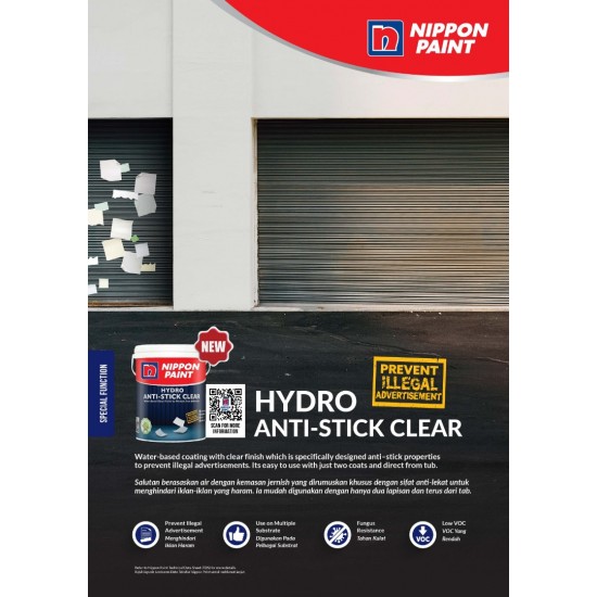 Nippon Paint Hydro Anti-Stick Clear Water-Based Clear Finish To Protect From Adhesive 5L Nippon Paint Hydro Anti-Stick Clear Water-Based Clear Finish To Protect From Adhesive 5L