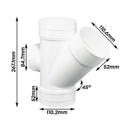 Bina Plastic UPVC Fittings 45° Y-Branch (Y-Tee) With I/O 4" 110MM Bina Plastic UPVC Fittings 45° Y-Branch (Y-Tee) With I/O 4" 110MM
