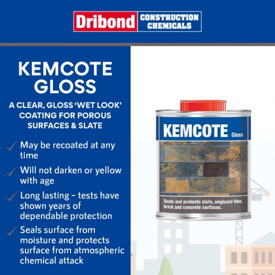Dribond Kemcote Gloss Clear Gloss Wet Look Coating For Porous Surfaces & Slate 4L