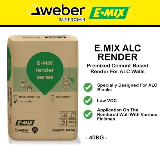 E.Mix ALC Render Premixed Cement-Based Render For External ALC Walls 40KG (GREY)