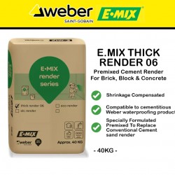 E.Mix Thick Render 06 Coarse Premixed Cement Render For Brick, Block & Fairface Concrete Walls, Patching & General Use In Dry Or Wet Interior & Exterior 40KG (GREY)