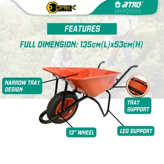 Orex Wheelbarrow Narrow Tray Medium Duty With 13'' Pneumatic Wheel
