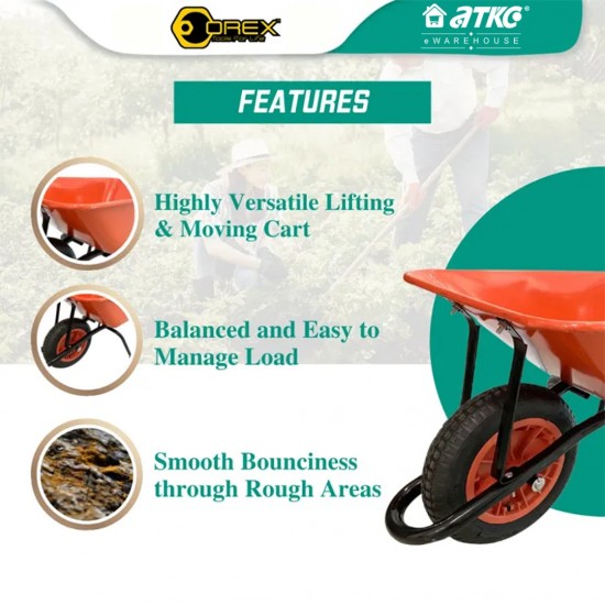 Orex Wheelbarrow Narrow Tray Medium Duty With 13'' Pneumatic Wheel