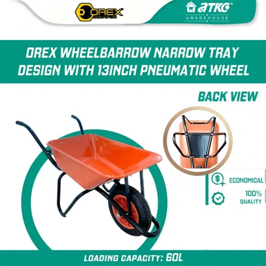 Orex Wheelbarrow Narrow Tray Medium Duty With 13'' Pneumatic Wheel