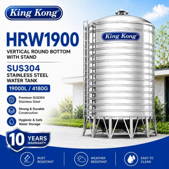 King Kong HRW1900 Vertical Round Bottom With Stand Stainless Steel Water Tank 19000L/4180G King Kong HRW1900 Vertical Round Bottom With Stand Stainless Steel Water Tank 19000L/4180G