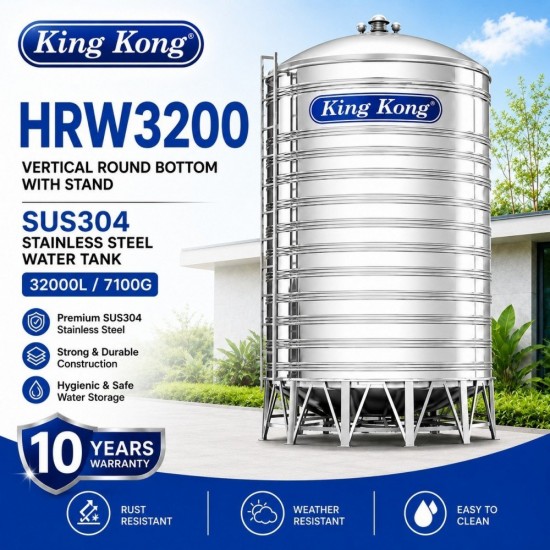 King Kong HRW3200 Vertical Round Bottom With Stand Stainless Steel Water Tank 32000L/7100G King Kong HRW3200 Vertical Round Bottom With Stand Stainless Steel Water Tank 32000L/7100G