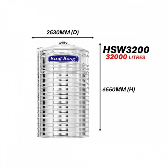 King Kong HSW3200 Vertical Round Bottom With Stand Stainless Steel Water Tank 32000L/7100G King Kong HSW3200 Vertical Round Bottom With Stand Stainless Steel Water Tank 32000L/7100G