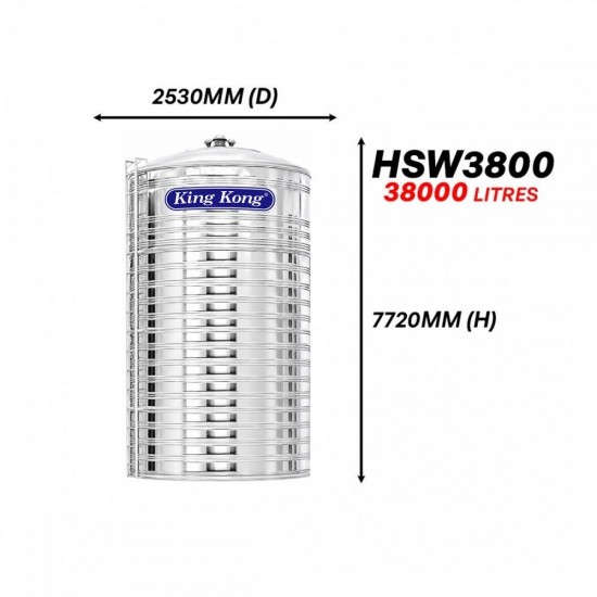 King Kong HSW3800 Vertical Round Bottom With Stand Stainless Steel Water Tank 38000L/8400G King Kong HSW3800 Vertical Round Bottom With Stand Stainless Steel Water Tank 38000L/8400G