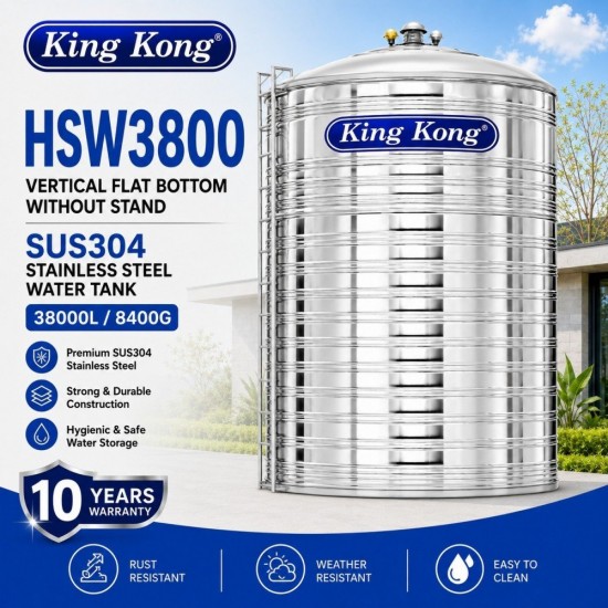 King Kong HSW3800 Vertical Round Bottom With Stand Stainless Steel Water Tank 38000L/8400G King Kong HSW3800 Vertical Round Bottom With Stand Stainless Steel Water Tank 38000L/8400G
