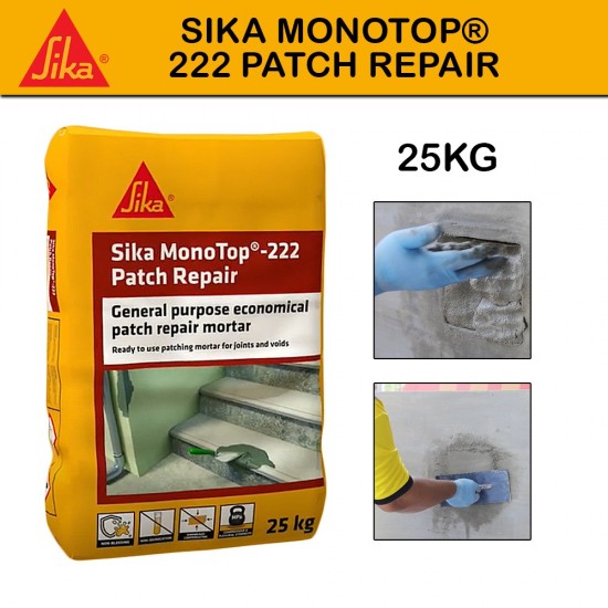 Sika MonoTop®-222 Patch Repair General Purpose Shrinkage Compensated Patch Repair Mortar 25KG Sika MonoTop®-222 Patch Repair General Purpose Shrinkage Compensated Patch Repair Mortar 25KG