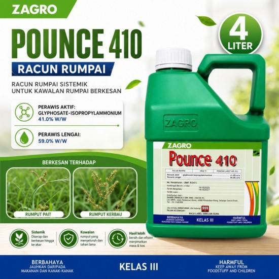 4L Pounce 410 Racun Rumput/Racun Rumpai (Kelas III) 4L Pounce 410 Racun Rumput/Racun Rumpai (Kelas III)