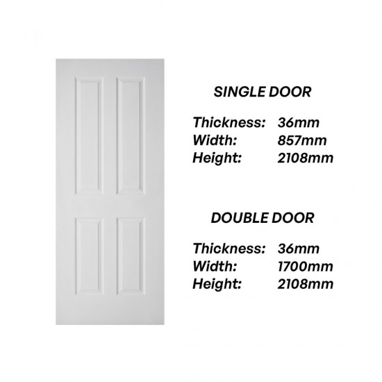 Frontiera SBD-MD-005 4P Tasman Moulded Door Series Single Door/ Double Equal Door (With Primer Coating Only)
