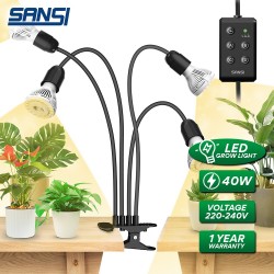Sansi 10W Adjustable 4-Head Clip-On Light Holder + 4x 10W LED Grow Light
