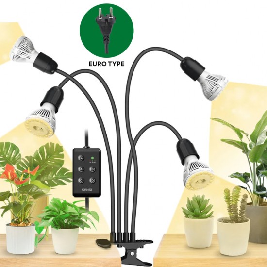 Sansi 10W Adjustable 4-Head Clip-On Light Holder + 4x 10W LED Grow Light