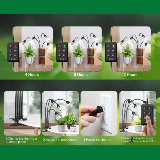 Sansi 10W Adjustable 4-Head Clip-On Light Holder + 4x 10W LED Grow Light