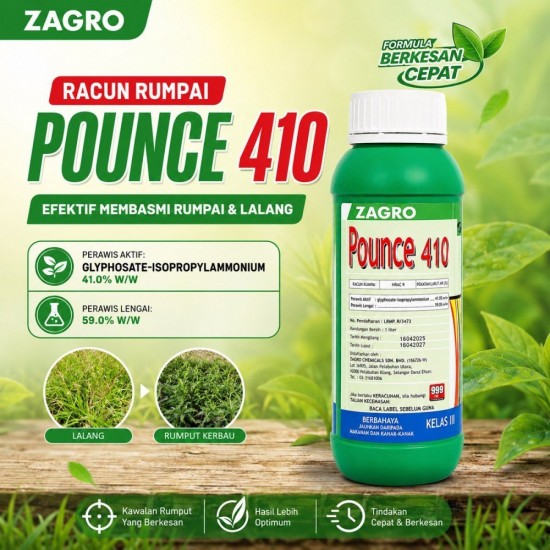 1L Pounce 410 Racun Rumput/Racun Rumpai (Kelas III) 1L Pounce 410 Racun Rumput/Racun Rumpai (Kelas III)
