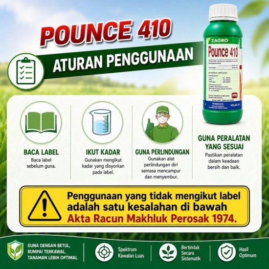 1L Pounce 410 Racun Rumput/Racun Rumpai (Kelas III) 1L Pounce 410 Racun Rumput/Racun Rumpai (Kelas III)