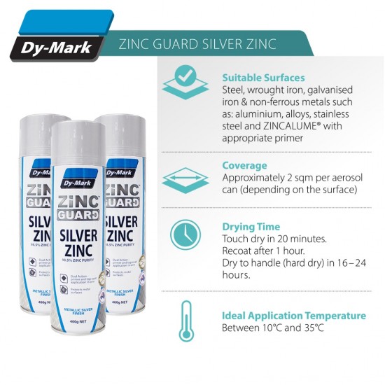 Dy-Mark Zinc Guard Silver Zinc 400G - Metallic Silver Finish Dy-Mark Zinc Guard Silver Zinc 400G - Metallic Silver Finish