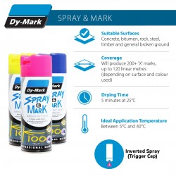 Dy-Mark Spray & Mark Premium Marking Out Paint Inverted Spray 350G (1PC) Dy-Mark Spray & Mark Premium Marking Out Paint Inverted Spray 350G (1PC)