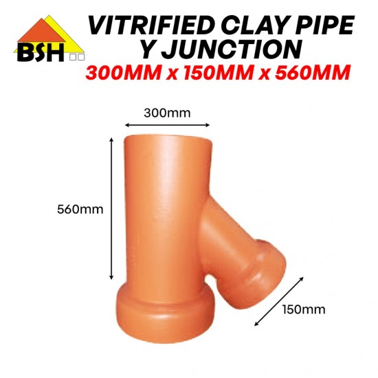 BSH Vitrified Clay Pipes (VCP) Y Junction 300MM (DIA) x 150MM (D) x 560MM (L) BSH Vitrified Clay Pipes (VCP) Y Junction 300MM (DIA) x 150MM (D) x 560MM (L)