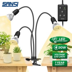 Sansi 10W Adjustable 3-Head Clip-On Light Holder + 3x 10W LED Grow Light