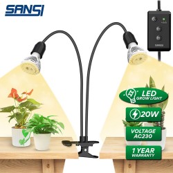 Sansi 10W Adjustable 2-Head Clip-On Light Holder + 2x 10W LED Grow Light
