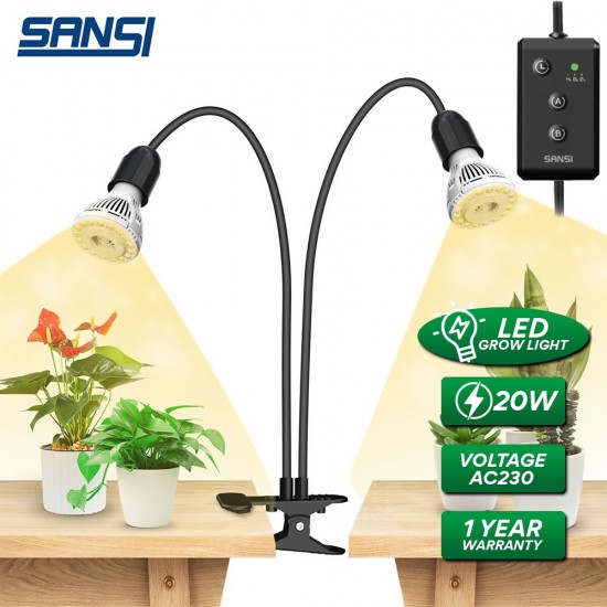 Sansi 10W Adjustable 2-Head Clip-On Light Holder + 2x 10W LED Grow Light