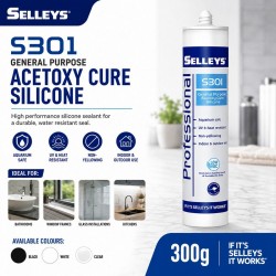 Selleys S301 Acetoxy Silicone Sealant 300G - Black/Clear/White