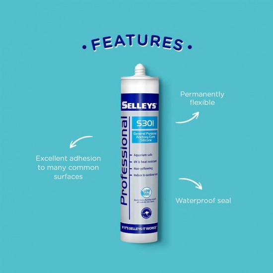 Selleys S301 Acetoxy Silicone Sealant 300G - Black/Clear/White