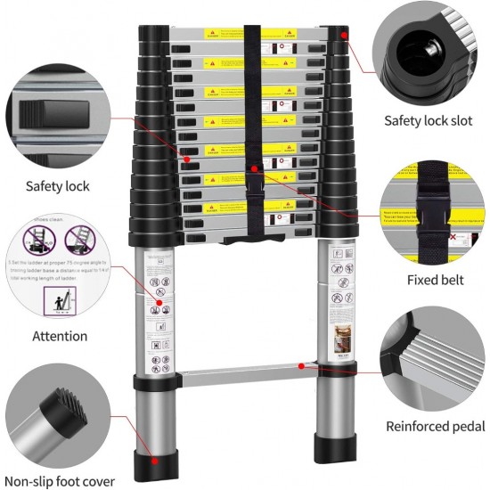 Home Store Aluminium Telescopic Single Extension Ladder 6.2M (16 Step) Home Store Aluminium Telescopic Single Extension Ladder 6.2M (16 Step)
